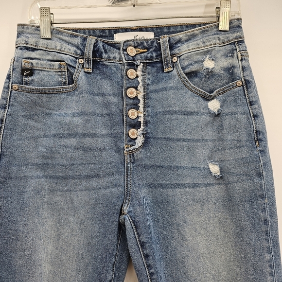 KanCan Button Fly Distresesd High Waist Tappered Leg Jeans Womens 7/27 - Picture 3 of 9